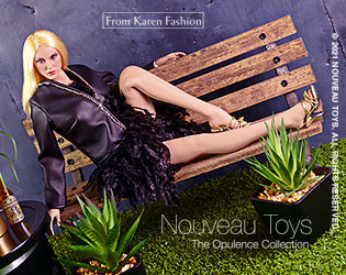 Karen Fashion 1/6 Scale Female Black Leather Jacket & Black Feather Dress Set