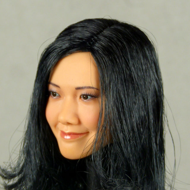 Phicen 1/6 Scale Female Asian Head Sculpt (Tan) With Rooted Black Hair