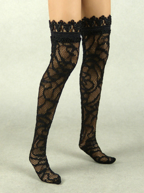 Vogue 1/6 Scale Female Black Lace Pattern Fashion Stocking #2 Image 3