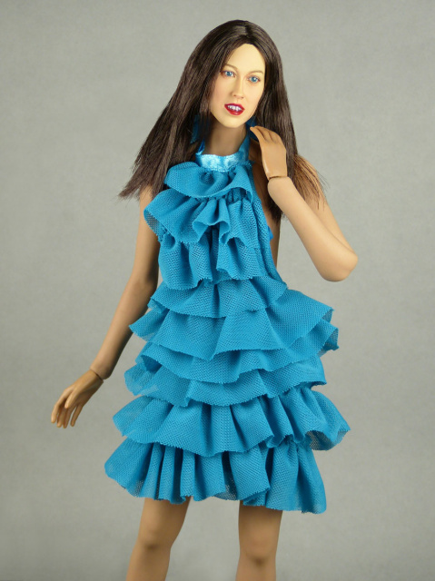 Vogue 1/6 Scale Female Fashion Aqua Blue Layered Lace Party Dress