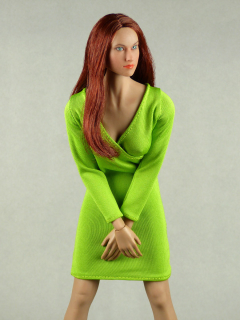 Vogue 1/6 Scale Female Green V-Neck Fashion Dress