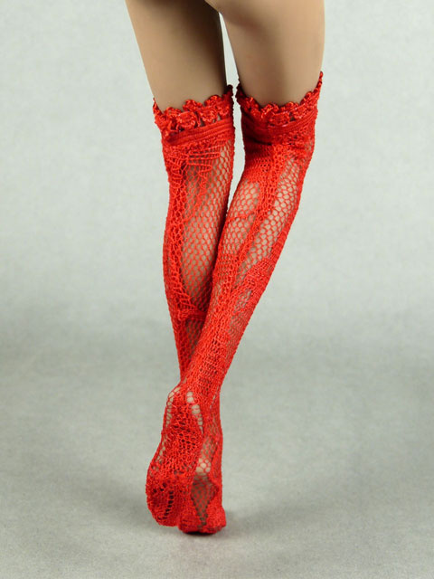 Vogue 1/6 Scale Female Red Lace Pattern Fashion Stocking