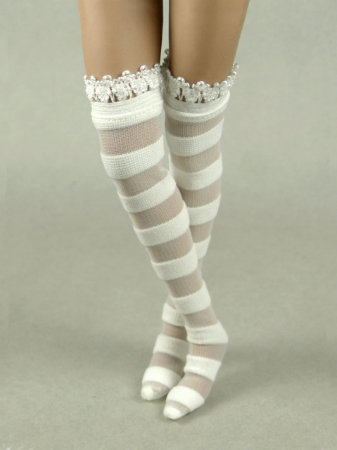 Vogue 1/6 Scale Female White Stripes Lace Top Fashion Stocking